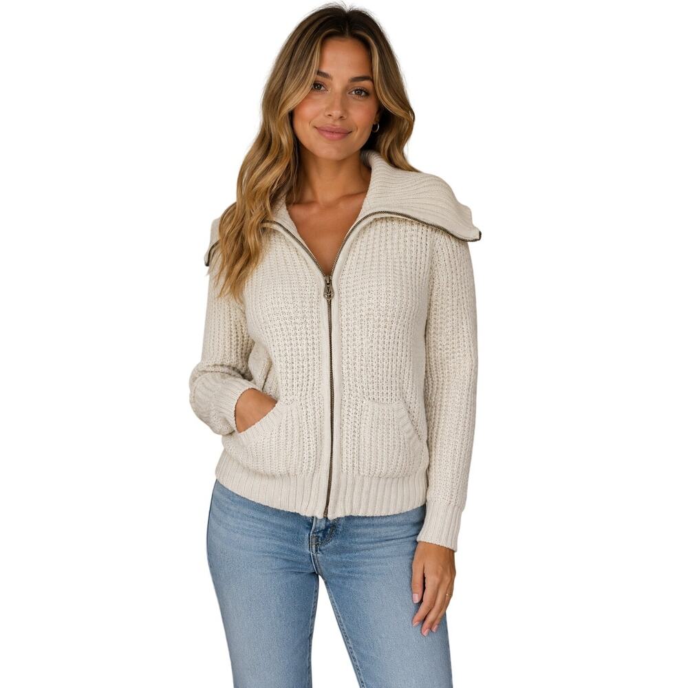 Harley-Davidson Genuine MotorClothes Waffle Knit Zip Sweater Large Ivory Cotton